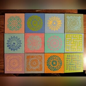 Mandala Original Artwork 12-Piece Set4x4 Acrylic Stencil Canvas Wall Home Decore